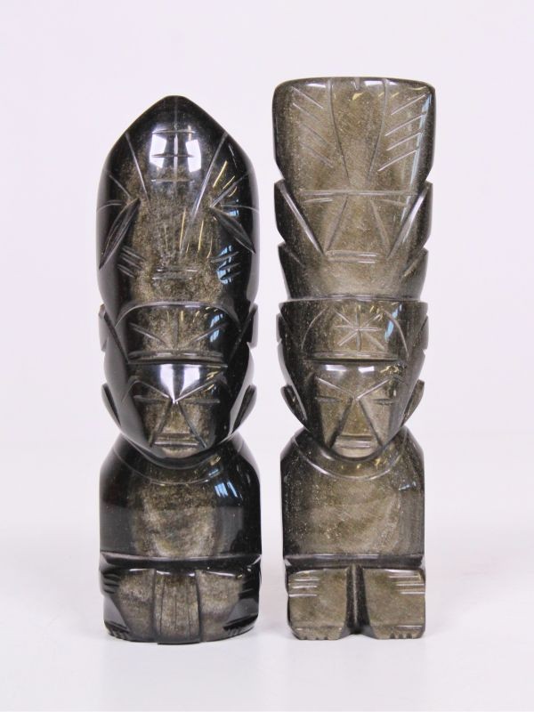 2 Azteekse Goden-beeldjes uit Goud-Obsidiaan